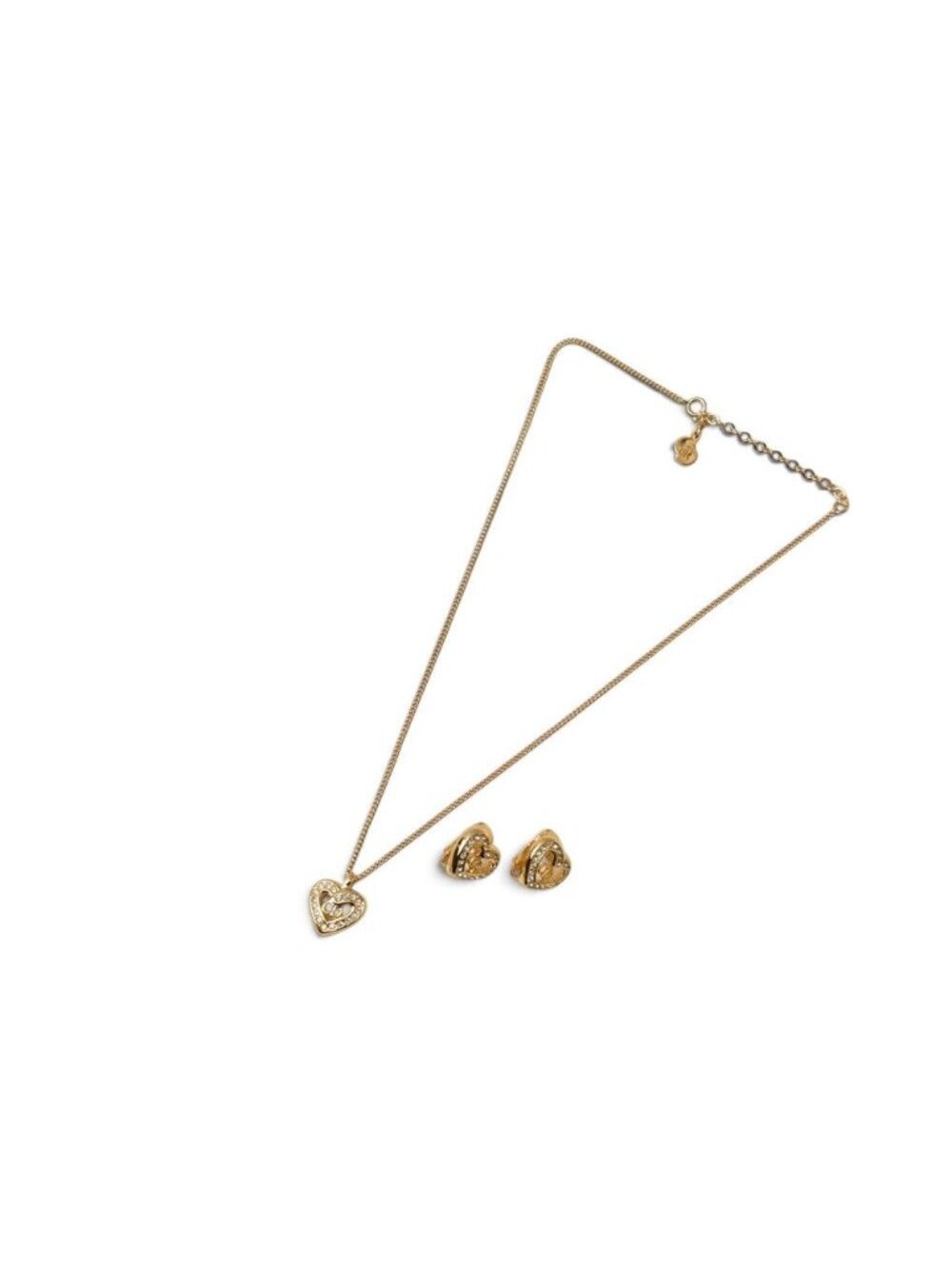 Dior Necklace Earrings Set Vintage Pendant Rhinestone Gold